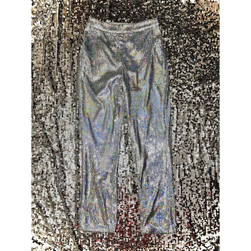 Holographic Sequin Women's Pants M NWOT Zipper Hook Pockets Lined